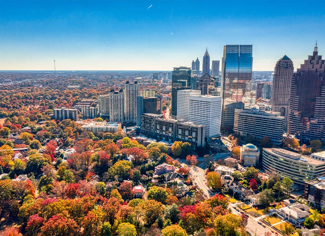 Woodstock, Georgia - Beautiful Overview of Where the Suburban Houses and Downtown Atlanta Buildings Meet
